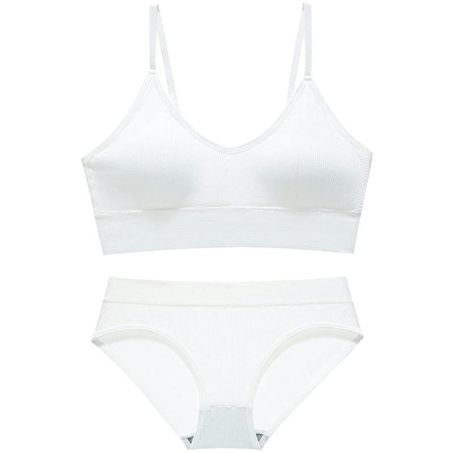 Women's Underwear 2-Piece Set Solid Color Ribbed Skinny Stretch Fitness Yoga Sports Bra High Waist Panties