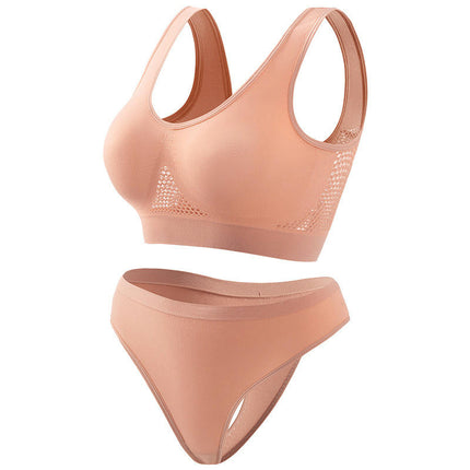 Women's 2-piece Seamless Invisible Bra Set Racerback Bra And Thong