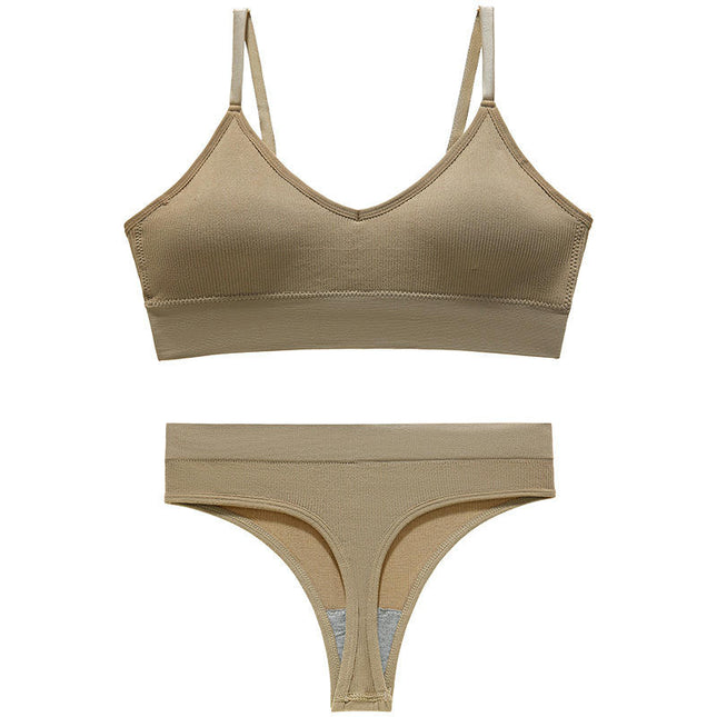 Women's Athletic Lingerie Set Sport Bra and Panty Set Wirefree Push Up Bra Seamless Thong Panties