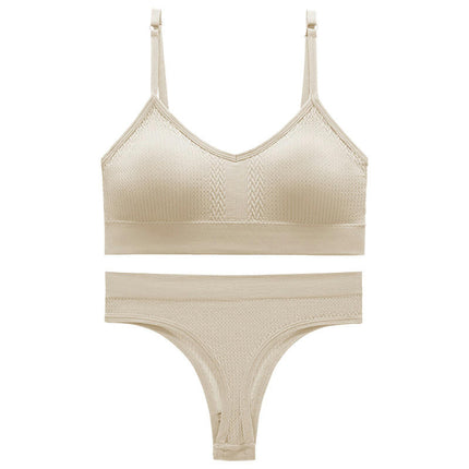 Women's Two Piece Lingerie Set Seamless Wireless Bra and Thong Panty Set Underwear