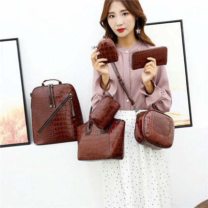 Bag For Women 6 Pcs Set Crocodile Pattern Women's Bag Backpack Shoulder Bag PU Leather Bags