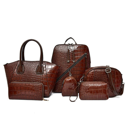 Bag For Women 6 Pcs Set Crocodile Pattern Women's Bag Backpack Shoulder Bag PU Leather Bags