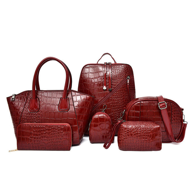 Bag For Women 6 Pcs Set Crocodile Pattern Women's Bag Backpack Shoulder Bag PU Leather Bags