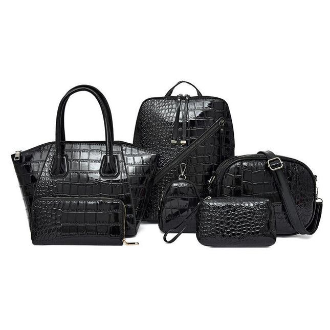 Bag For Women 6 Pcs Set Crocodile Pattern Women's Bag Backpack Shoulder Bag PU Leather Bags
