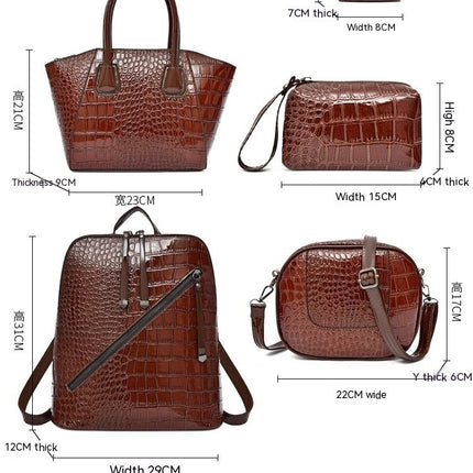 Bag For Women 6 Pcs Set Crocodile Pattern Women's Bag Backpack Shoulder Bag PU Leather Bags
