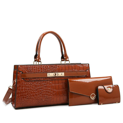 Women Handbags Sets 3 Pcs Large Capacity Handbag Shoulder Bag Clutch Purse PU Leather Bag for Women