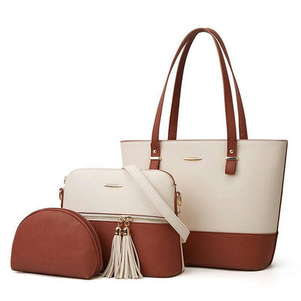 Women's Large Capacity Tote Shoulder Crossbody Bag 3 Pcs Tote Purse Handbags Leather Satchel Bag