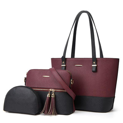 Women's Large Capacity Tote Shoulder Crossbody Bag 3 Pcs Tote Purse Handbags Leather Satchel Bag