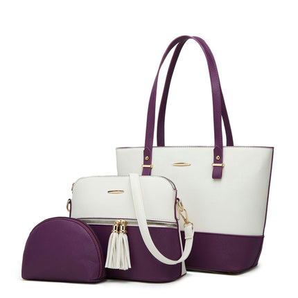 Women's Large Capacity Tote Shoulder Crossbody Bag 3 Pcs Tote Purse Handbags Leather Satchel Bag