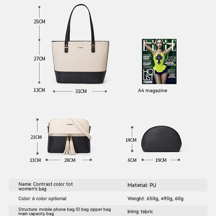 Women's Large Capacity Tote Shoulder Crossbody Bag 3 Pcs Tote Purse Handbags Leather Satchel Bag