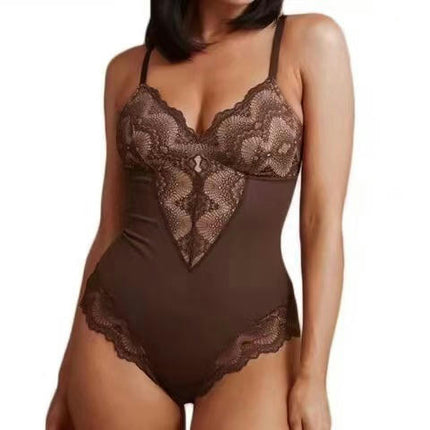 Lace Shapewear Bodysuit Women V Neck Tummy Control Backless Tank Tops Body Suit Thongs