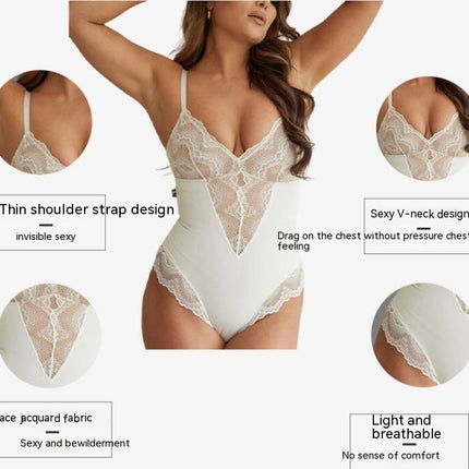 Lace Shapewear Bodysuit Women V Neck Tummy Control Backless Tank Tops Body Suit Thongs