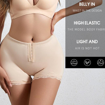 Women's Bare Ass Butt Lift Pants Buckle Adjustable Waist Contouring Tummy Tuck Shorts