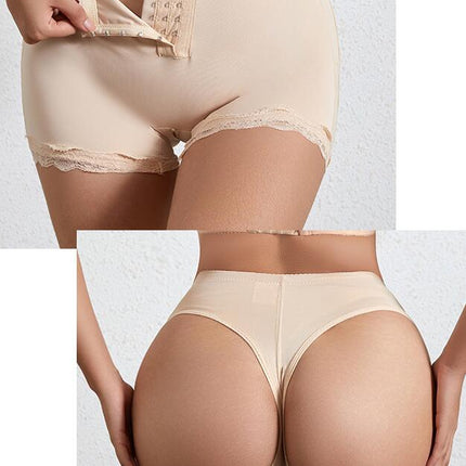 Women's Bare Ass Butt Lift Pants Buckle Adjustable Waist Contouring Tummy Tuck Shorts