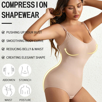 Women's One-piece Tummy Control Body Shaper Round Neck Seamless Butt Lift Full Body Shaper
