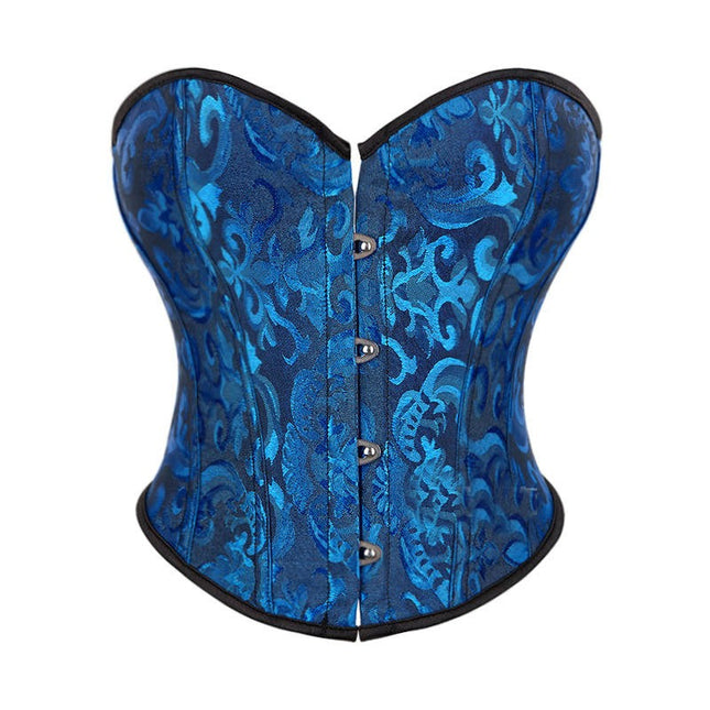 Womens Vintage Floral Denim Overbust Corset Bustier Top Short 4-button Heart-shaped Vest Corset