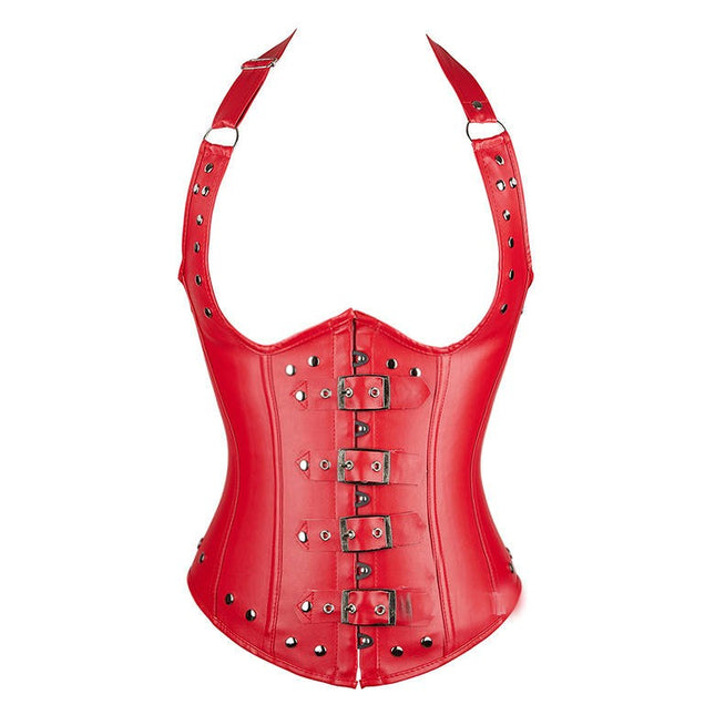 Heavy Duty 12 Steel Studs Waist Training Leather Upper Bust Shaping Bra