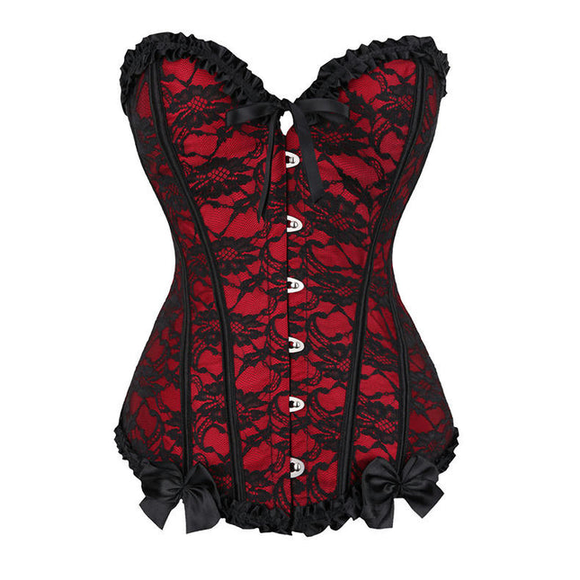 Women's Lace Up Boned Overbust Corset Bustier Bodyshaper Top