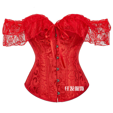 Women Floral Lace Off Shoulder Corset Bustier Boned Overbust Corset Bodyshaper Lingerie Top