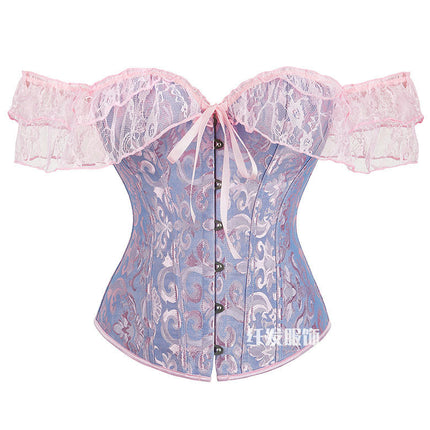 Women Floral Lace Off Shoulder Corset Bustier Boned Overbust Corset Bodyshaper Lingerie Top