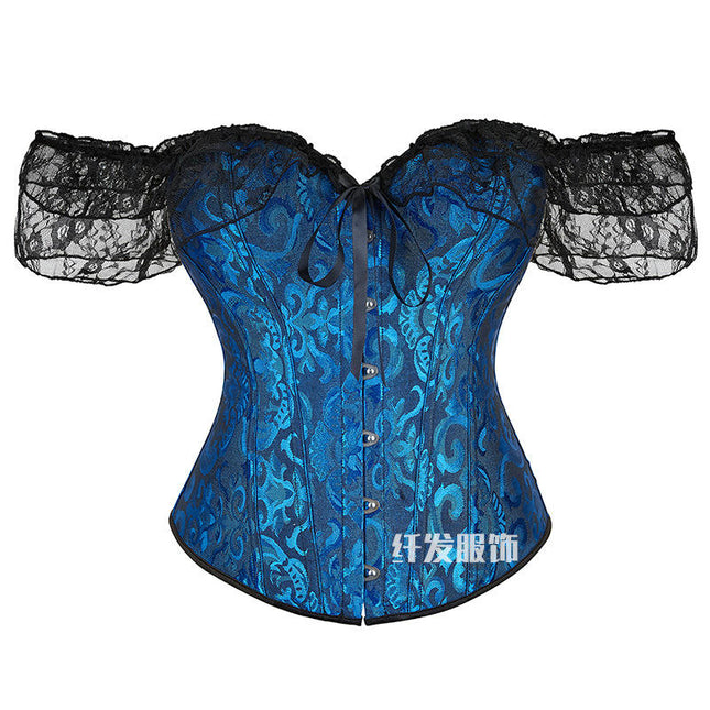 Women Floral Lace Off Shoulder Corset Bustier Boned Overbust Corset Bodyshaper Lingerie Top