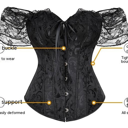 Women Floral Lace Off Shoulder Corset Bustier Boned Overbust Corset Bodyshaper Lingerie Top