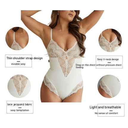 Lace Bodysuit for Women Tummy Control Shapewear V-Neck Sleeveless Tops Backless Camisole Jumpsuit