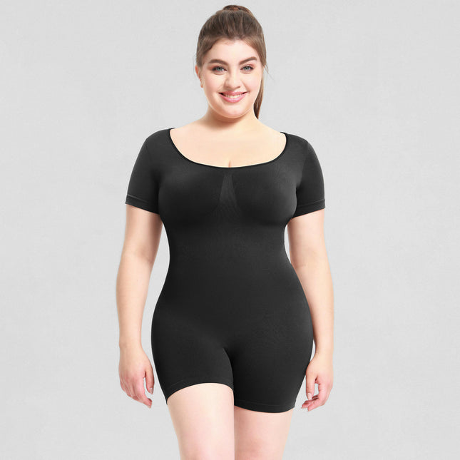 Seamless Short Sleeve Tummy Tuck One Piece Shorts Sports Yoga Body Shaping Bodysuit
