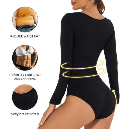 Long Sleeve Bodysuit for Women Tummy Control Shapewear Seamless Round Neck Body Shaper Tops