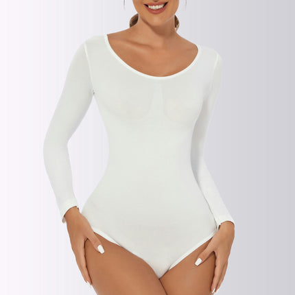 Long Sleeve Bodysuit for Women Tummy Control Shapewear Seamless Round Neck Body Shaper Tops
