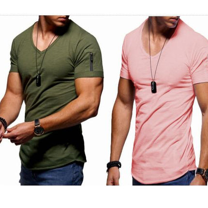 Men's Short Sleeve T-Shirt Fashionable Casual Cotton V-Neck T-Shirt 1