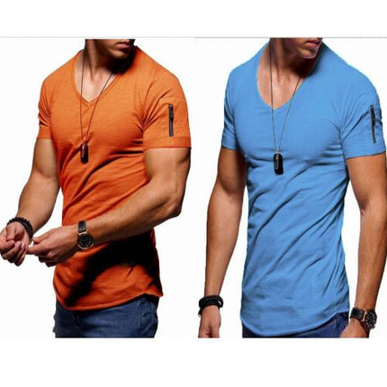 Men's Short Sleeve T-Shirt Fashionable Casual Cotton V-Neck T-Shirt 1