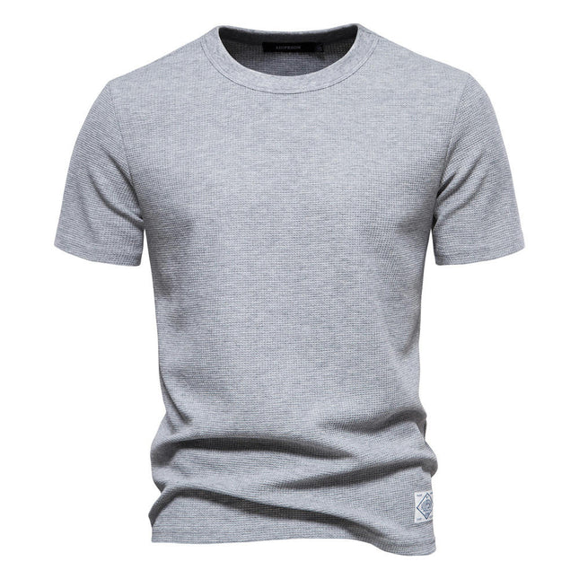 Men's Cotton Muscle T-Shirts Waffle Slim Fit Crewneck Short Sleeve Knit Sweater Tees