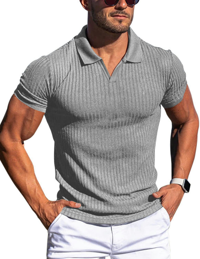 Mens Slim Muscle V Neck Short Sleeve T Shirt Stretch Solid Color Casual T Shirt Sports Quick Drying