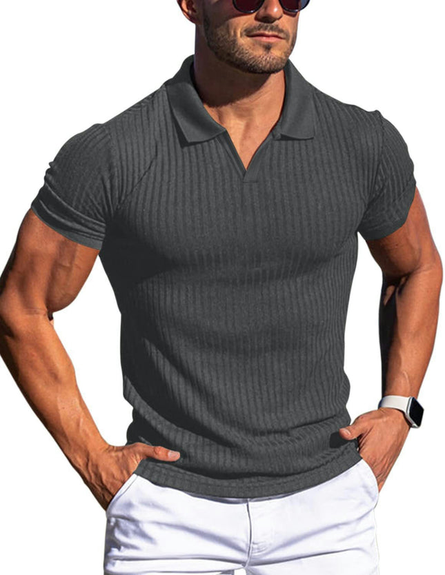 Mens Slim Muscle V Neck Short Sleeve T Shirt Stretch Solid Color Casual T Shirt Sports Quick Drying