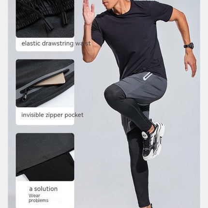 Men's 2 in 1 Running Pants Athletic Workout Legging with Pockets