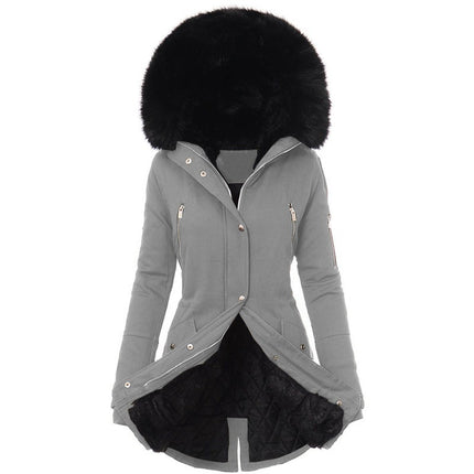 Women Winter Warm Coat Classic Cotton Jacket Faux Fur Hooded Windproof Coat