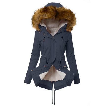 Women's Thickened Wool Lined Parka Coat (Winter) Full Zipper Faux Fur Hooded Coat