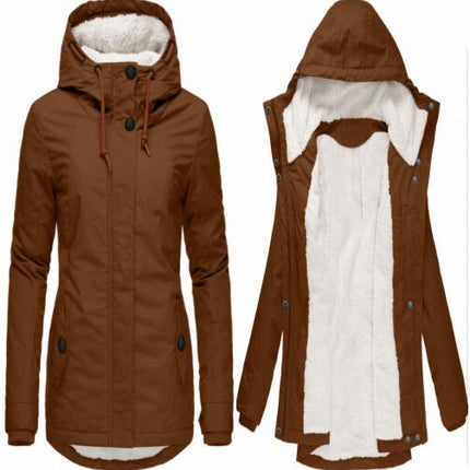 Women's Warm Faux Fur Hooded Coat Long Sleeve Fleece Lined Winter Parka Jackets