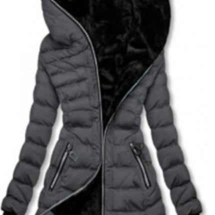 Women's Full Zipper Thickened Long Jacket Lined Faux Fur Hooded Warm Quilted Jacket