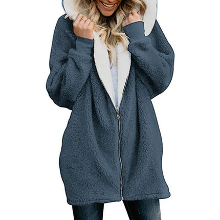 Women's Fleece Hooded Coat Outwear Zipper Sherpa Tops with Pockets Winter Thermal Jacket