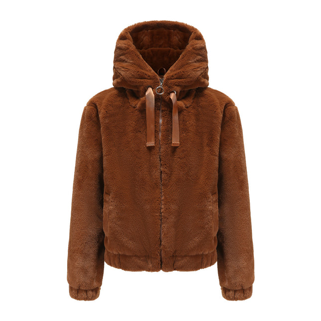 Women's Fashion Winter Jacket Long Sleeve Zipper Faux Shearling Fleece Oversized Short Jacket