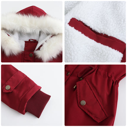 Women's winter jacket, warm wool lined padded parka with detachable fur hood coat