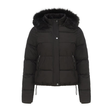Women's Full Zipper Winter Coat Warm Sandwich Jacket with Removable Fur Hood with Pockets
