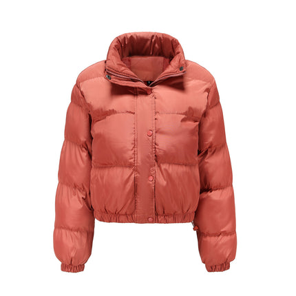 Womens Quilted Cropped Puffer Jacket Long Sleeve Full Zipper Pocketed Warm Short Bubble Coats