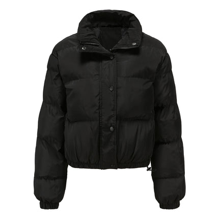 Womens Quilted Cropped Puffer Jacket Long Sleeve Full Zipper Pocketed Warm Short Bubble Coats