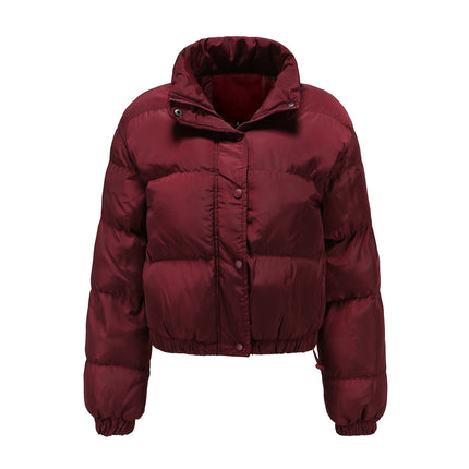 Womens Quilted Cropped Puffer Jacket Long Sleeve Full Zipper Pocketed Warm Short Bubble Coats