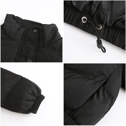 Womens Quilted Cropped Puffer Jacket Long Sleeve Full Zipper Pocketed Warm Short Bubble Coats