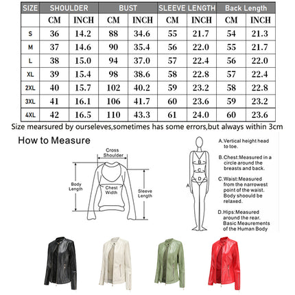 Women's Zipper Faux Leather Jacket PU Slim Short Motorcycle Jacket with Pocket Model A