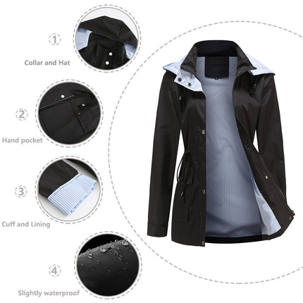 Raincoat Women Waterproof Long Hooded Trench Coats Lined Windbreaker Travel Jacket
